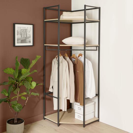 Portant d'angle bois et métal Blanc L70 x H200cm