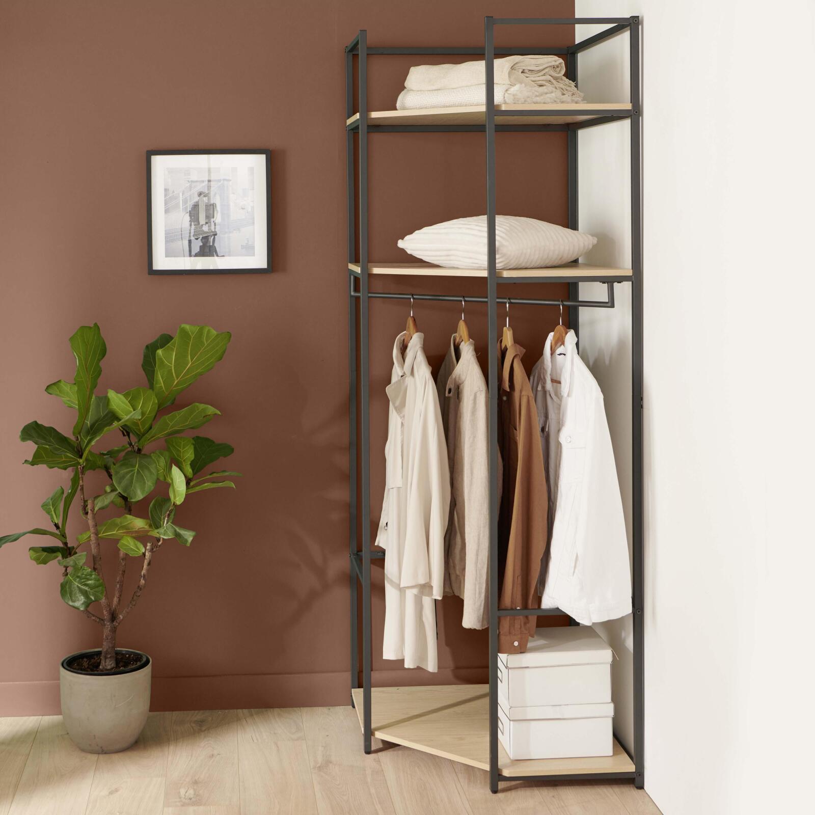 Portant d'angle bois et métal Blanc L70 x H200cm