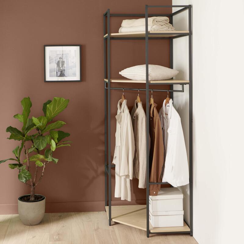 Portant d'angle bois et métal Blanc L70 x H200cm