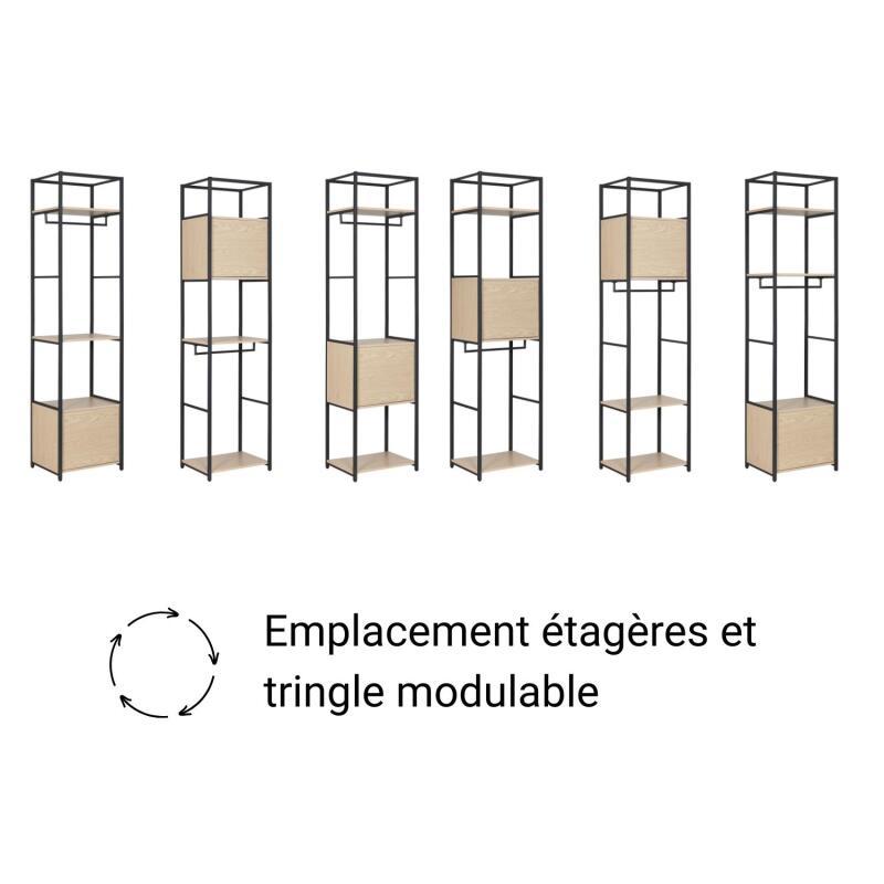 Portants vêtements bois et métal avec module fermé - Lot de 3 - JUNE