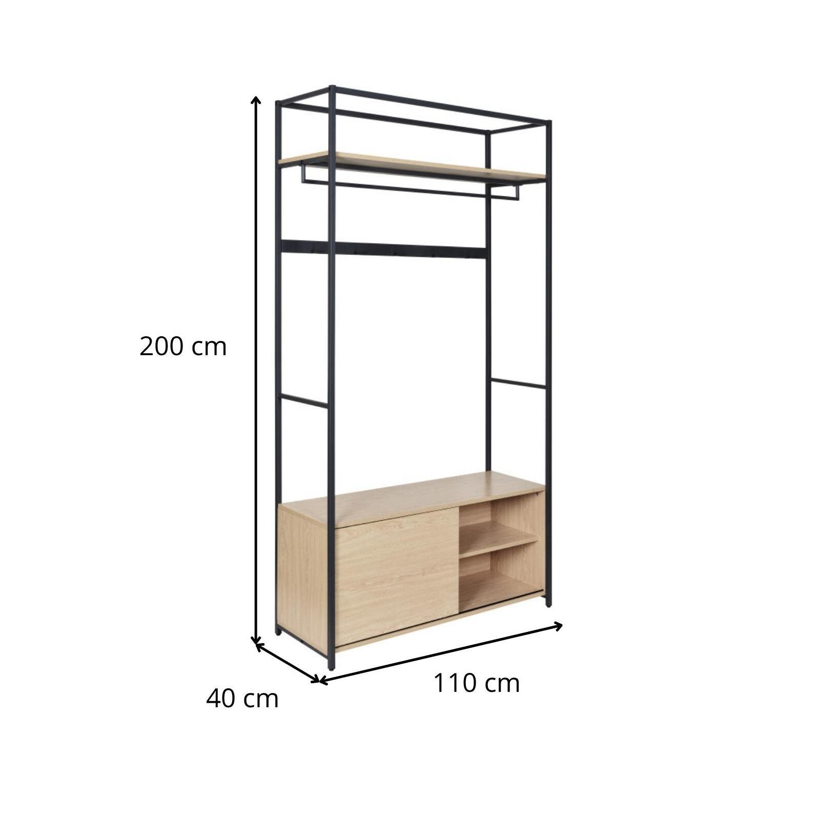 Portant d'entrée en bois et métal noir L110 x H200 cm JUNE