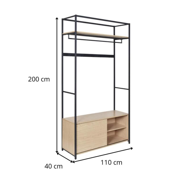 Portant d'entrée en bois et métal noir L110 x H200 cm JUNE