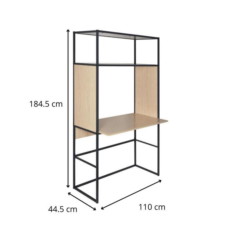 Portant bois et métal noir - bureau intégré L110 x H184,5 cm - OSLO