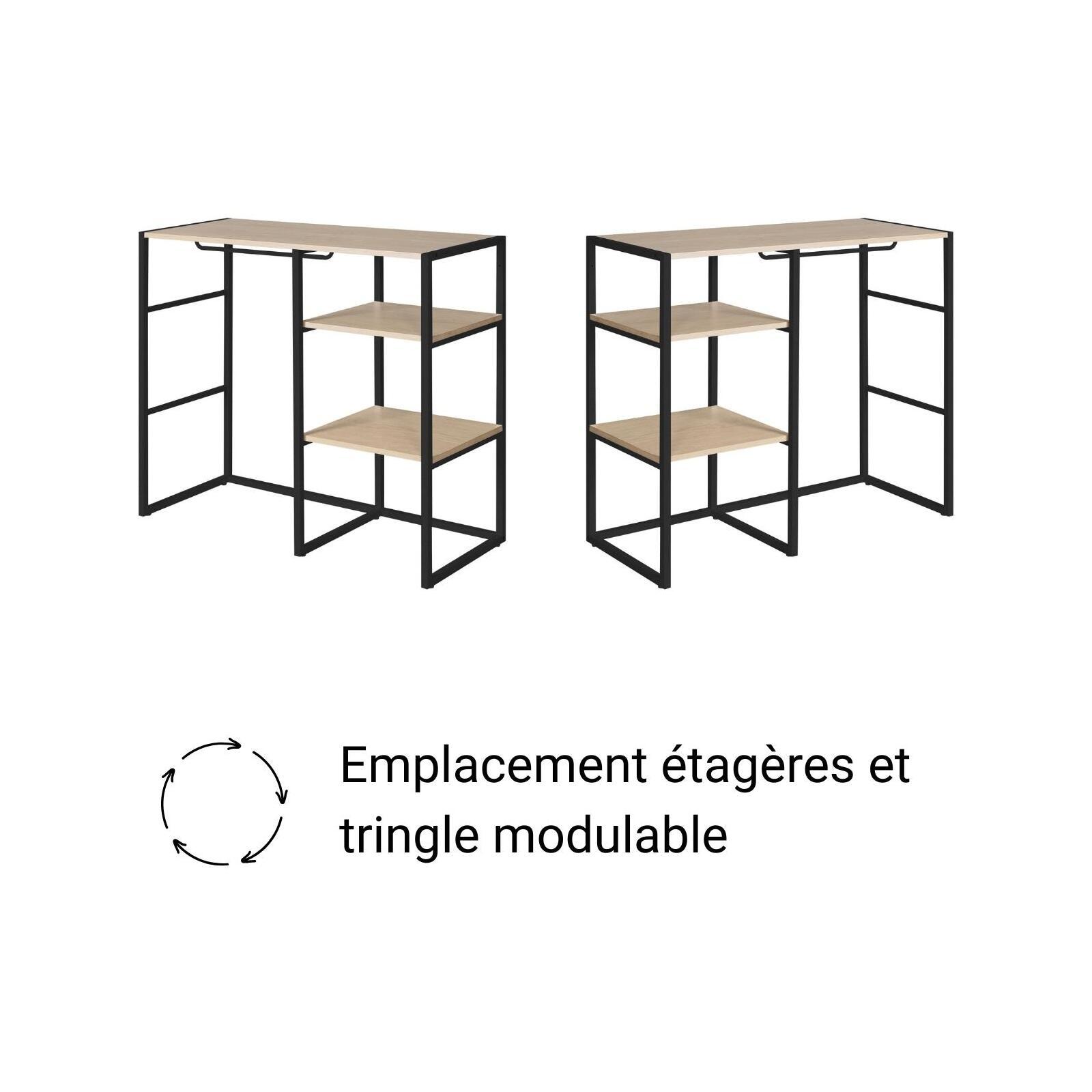 Portant vêtements sous combles penderie et étagères noir L100 x H85 cm