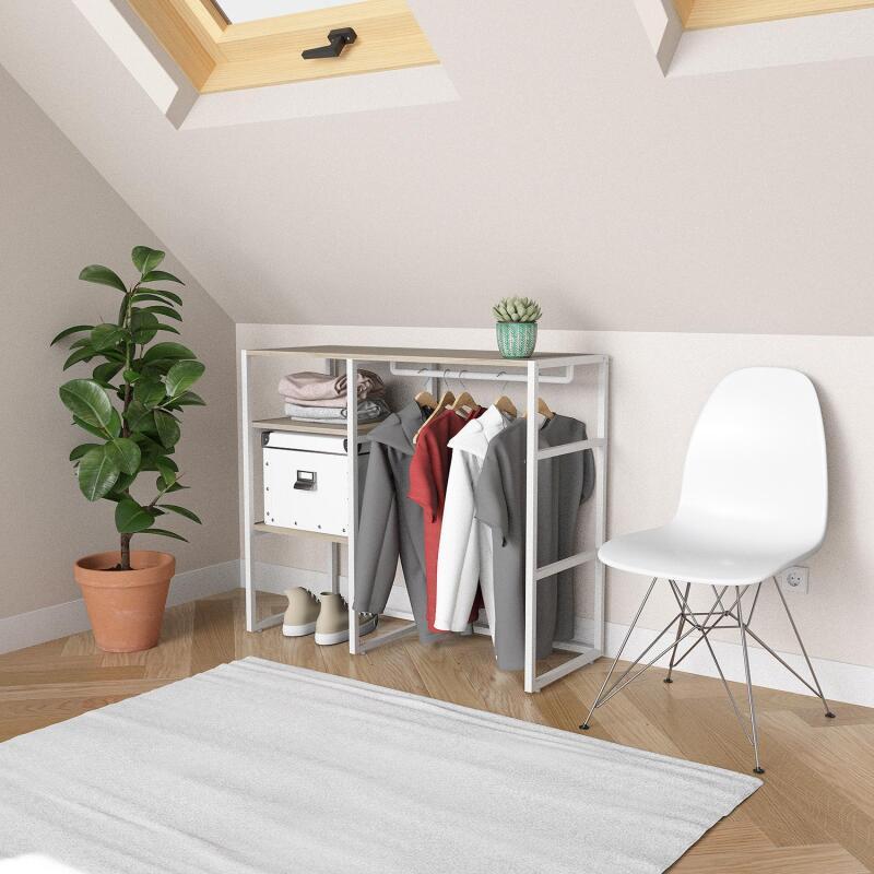 Portant vêtements sous combles penderie et étagères noir L100 x H85 cm