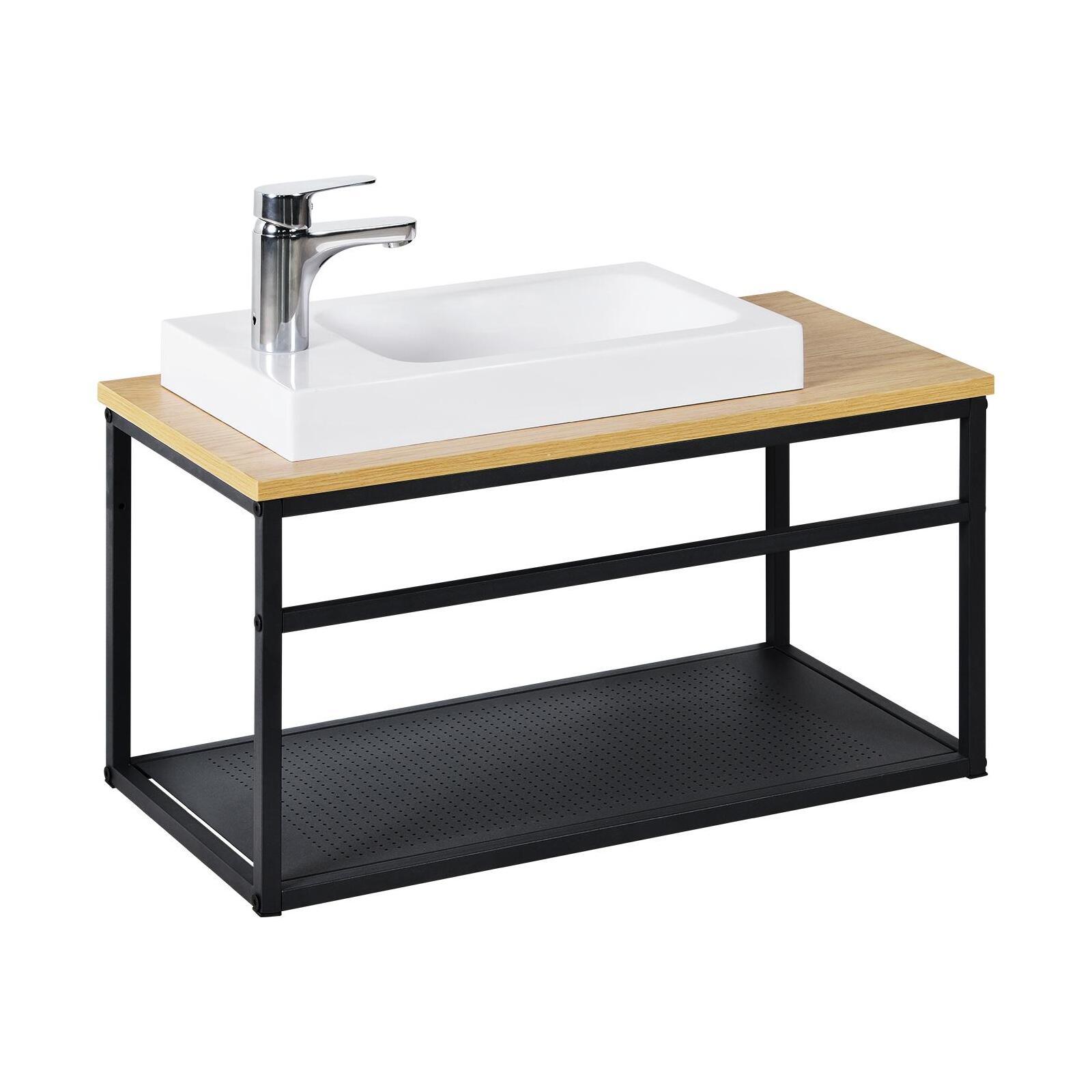 Ensemble meuble lave-mains vasque blanche WILO avec robinet chromé