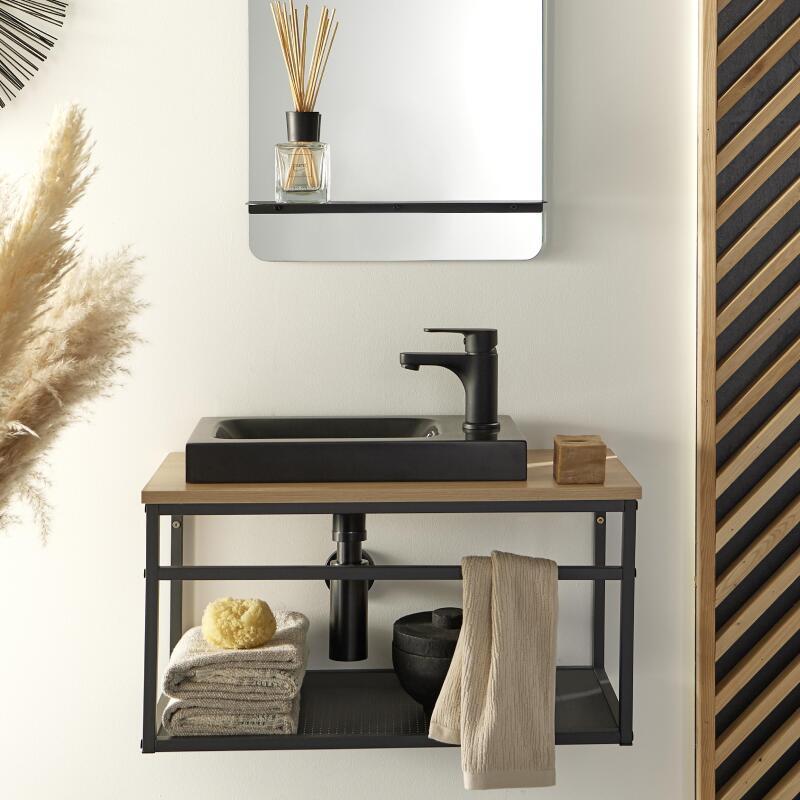 Ensemble meuble lave-mains vasque blanche WILO avec robinet chromé