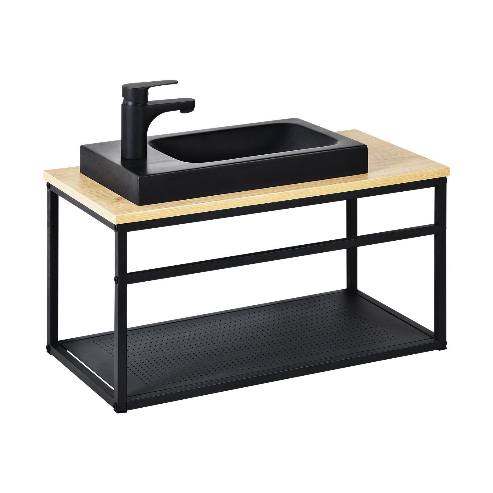 Ensemble meuble lave-mains vasque blanche WILO avec robinet chromé