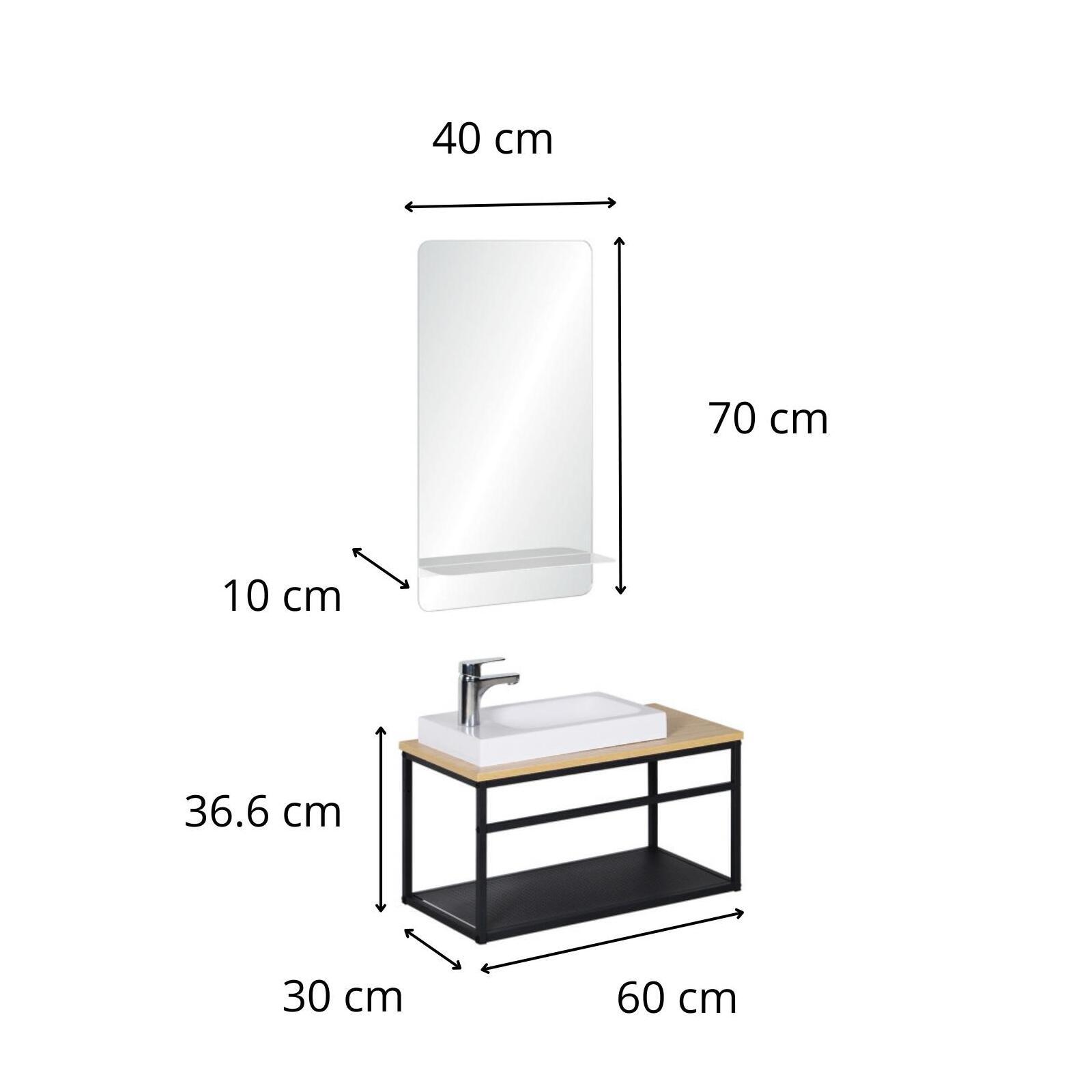 Ensemble meuble lave-mains vasque blanche WILO + miroir + robinet chromé