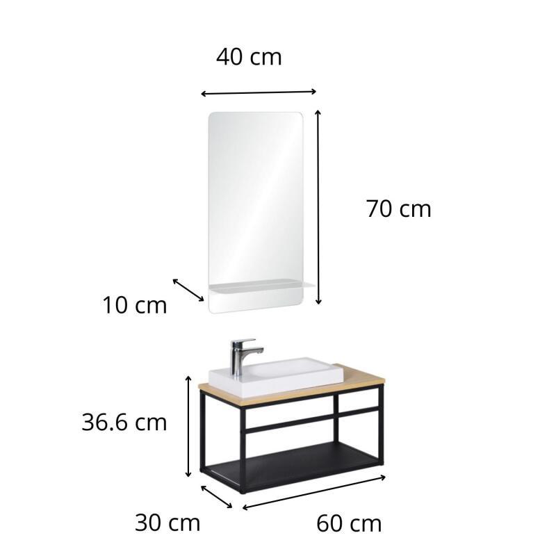 Ensemble meuble lave-mains vasque blanche WILO + miroir + robinet chromé