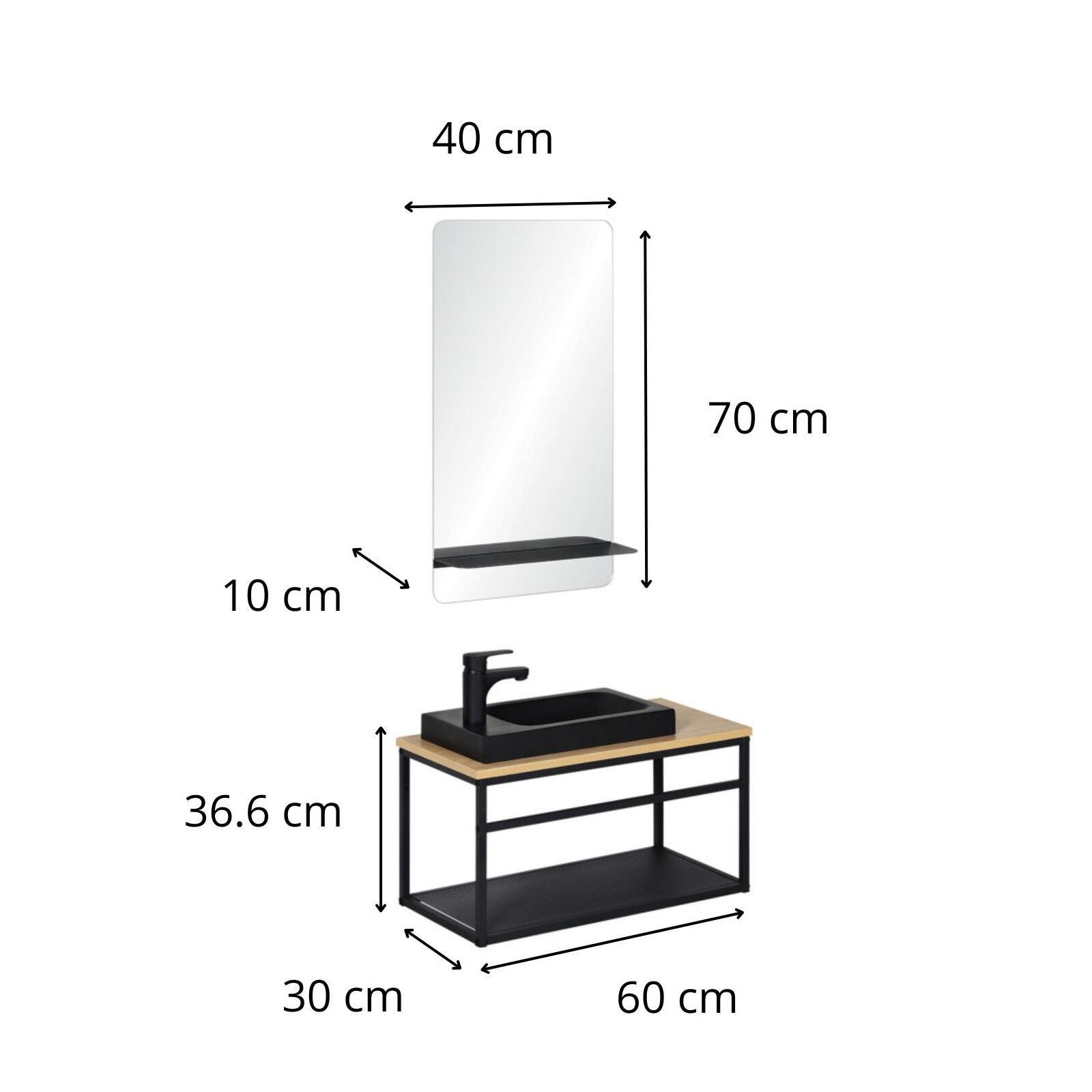 Ensemble meuble lave-mains vasque blanche WILO + miroir + robinet chromé