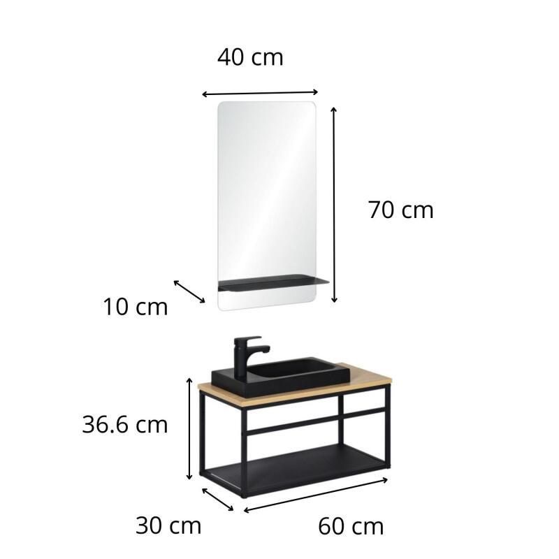 Ensemble meuble lave-mains vasque blanche WILO + miroir + robinet chromé