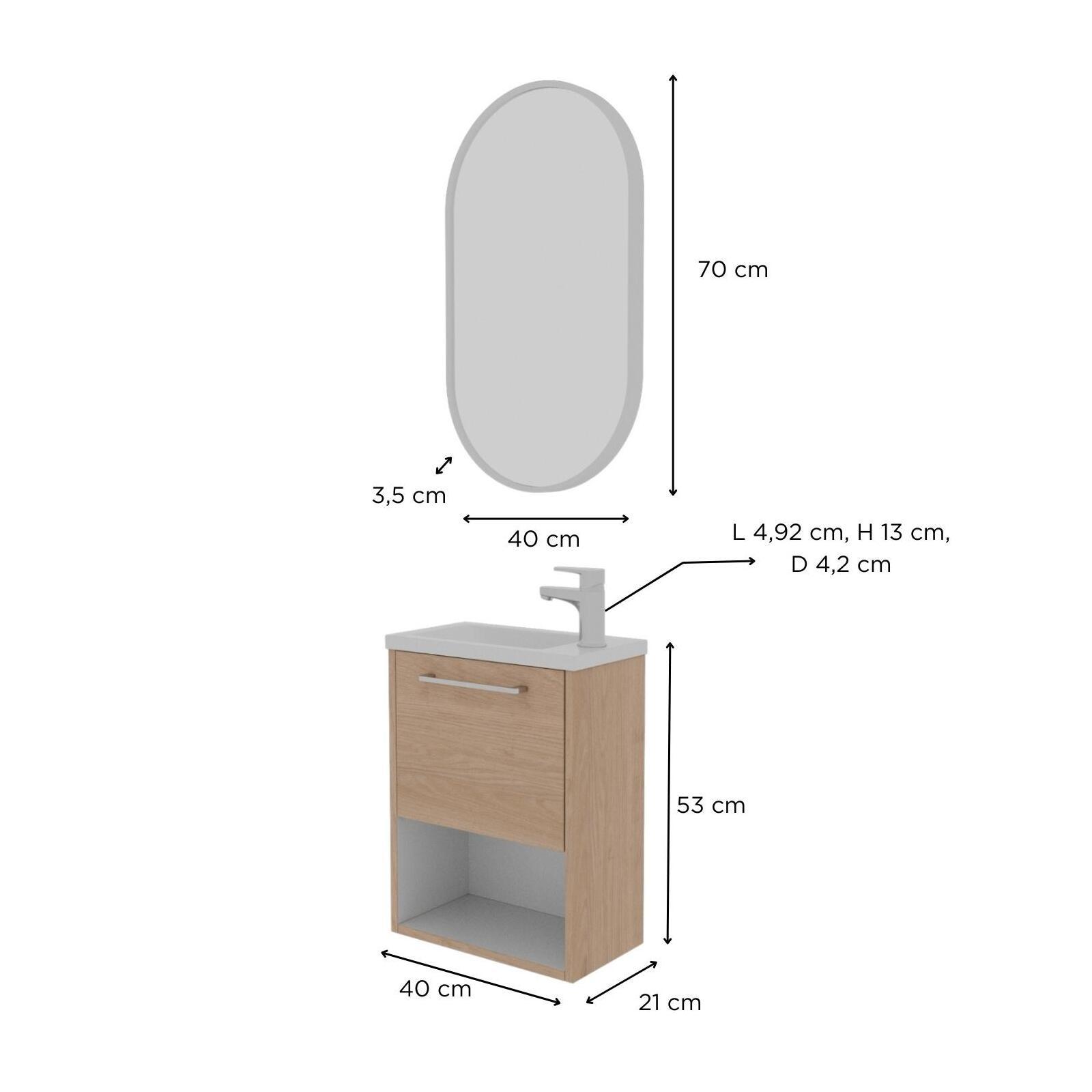 Ensemble meuble lave-mains NIKA + robinet GRIFO + Miroir PEPPER