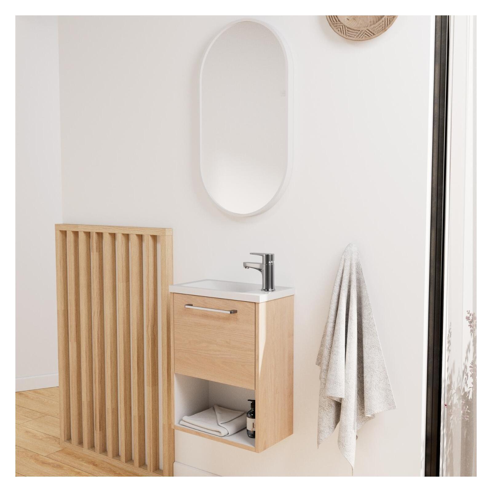 Ensemble meuble lave-mains NIKA + robinet GRIFO + Miroir PEPPER