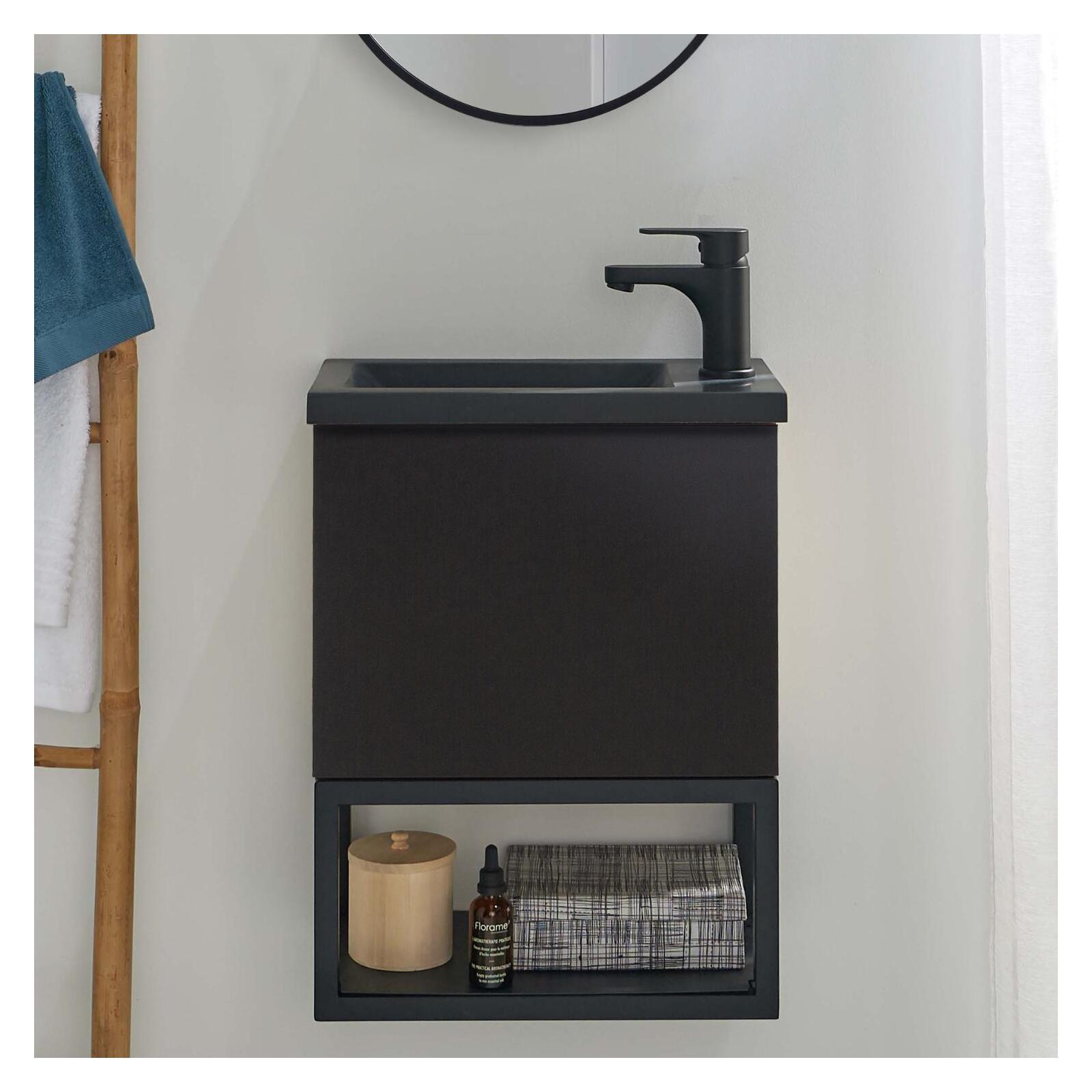 Meuble lave-mains à suspendre noir carbone