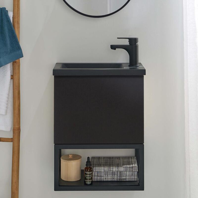 Meuble lave-mains à suspendre noir carbone