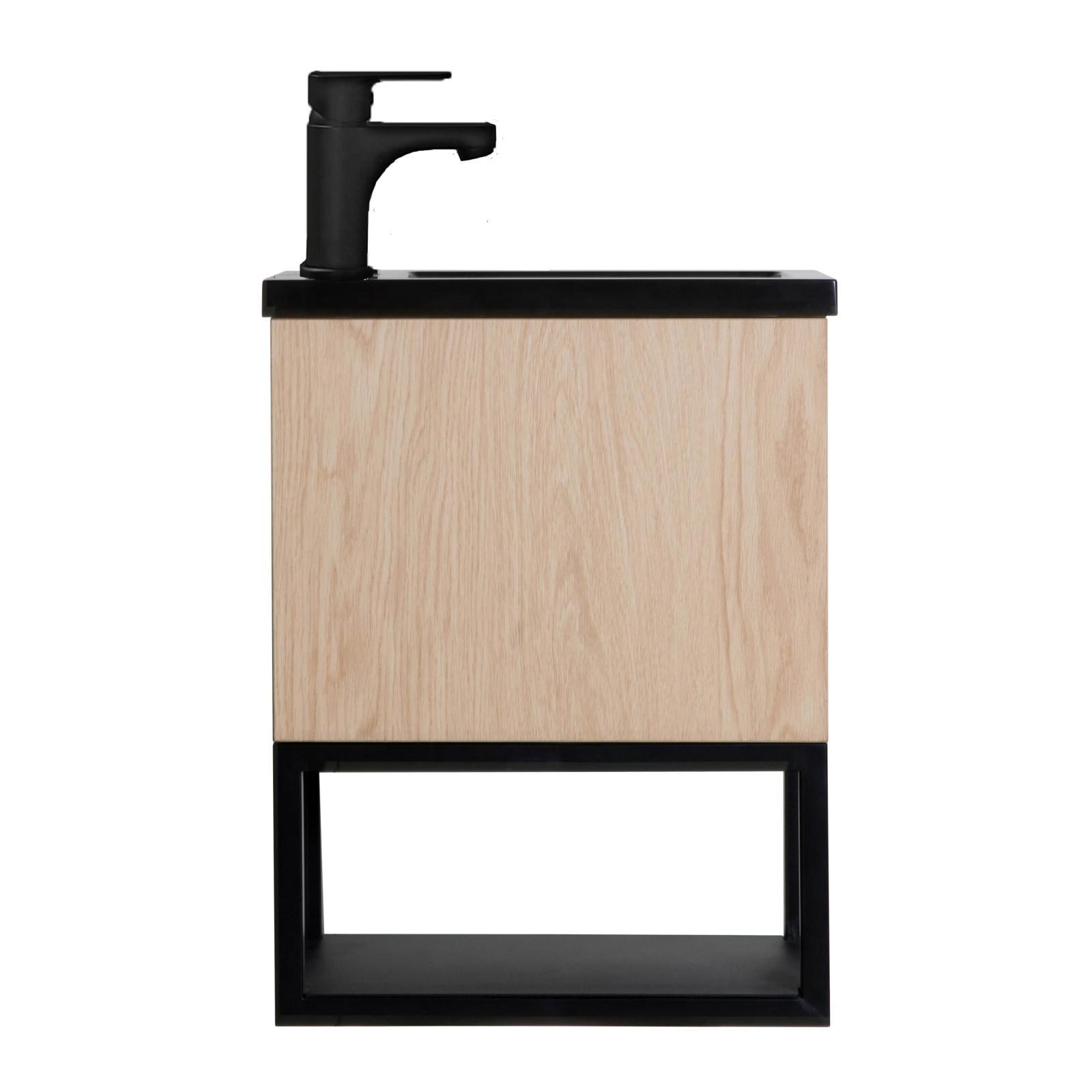 Ensemble meuble lave-mains à suspendre NOVA avec robinet noir