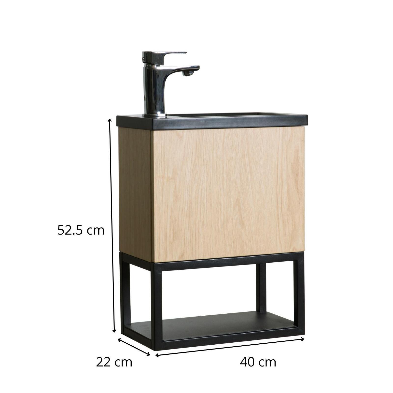 Ensemble meuble lave-mains à suspendre NOVA avec robinet noir