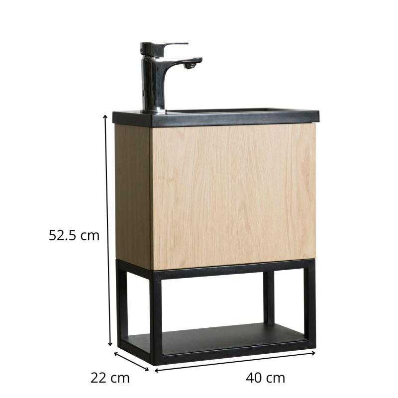 Ensemble meuble lave-mains à suspendre NOVA avec robinet noir