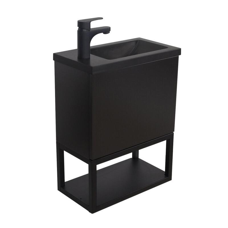 Ensemble meuble lave-mains à suspendre NOVA avec robinet noir