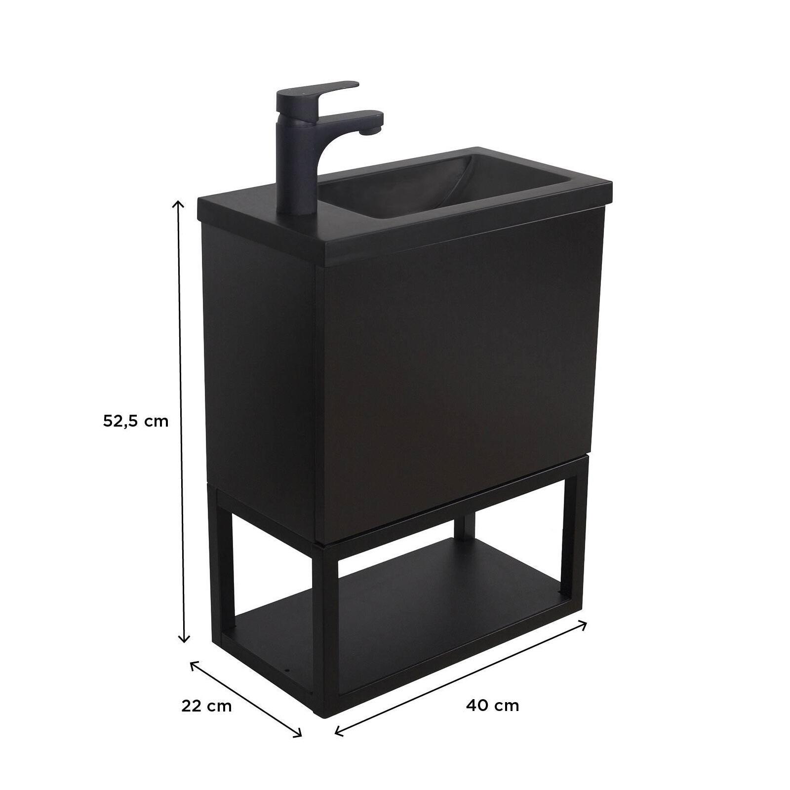 Ensemble meuble lave-mains à suspendre NOVA avec robinet noir
