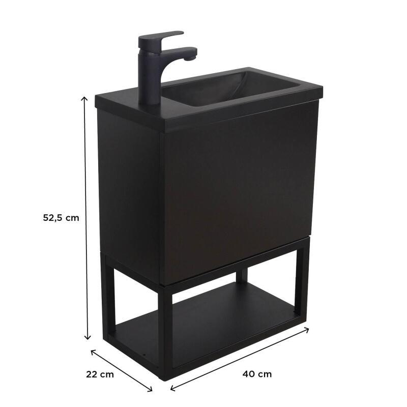 Ensemble meuble lave-mains à suspendre NOVA avec robinet noir