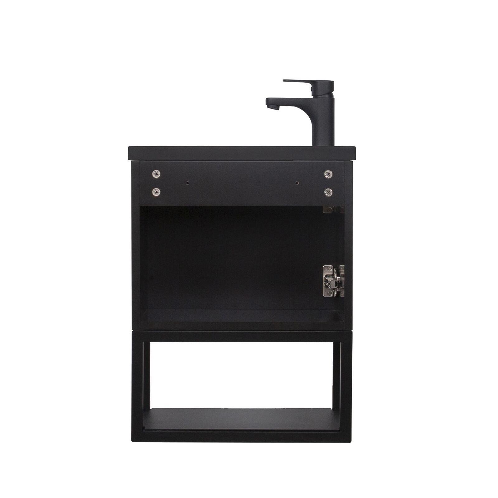 Ensemble meuble lave-mains à suspendre NOVA avec robinet noir