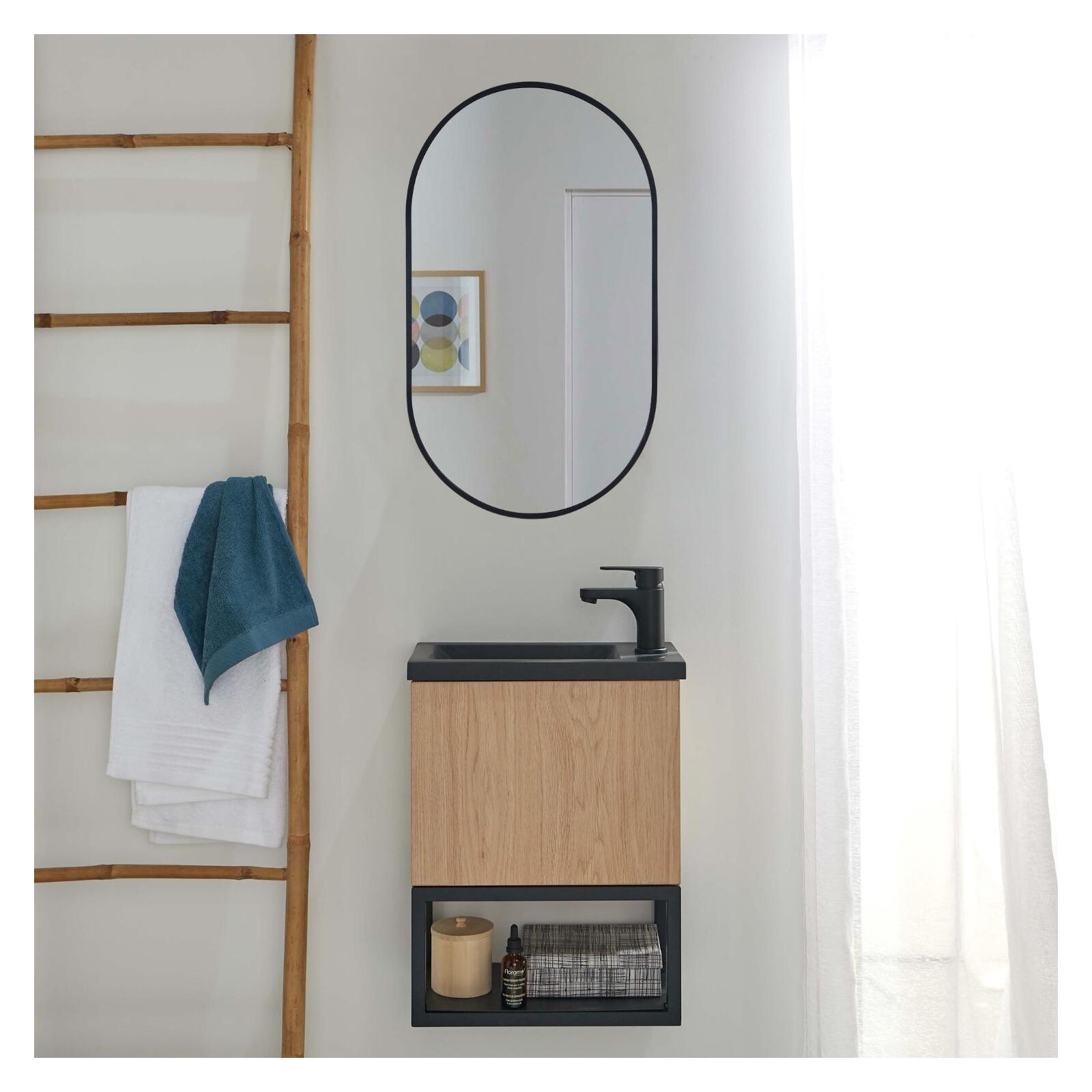 Ensemble meuble lave-mains noir carbone + miroir