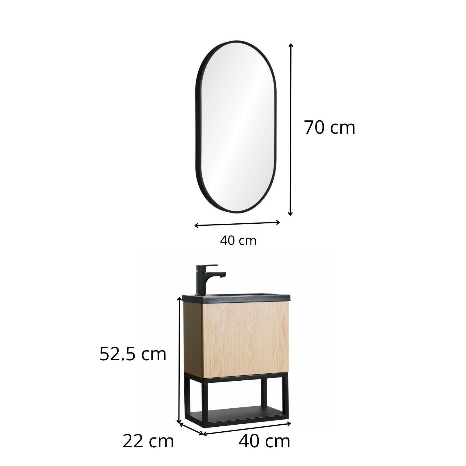 Ensemble meuble lave-mains noir carbone + miroir