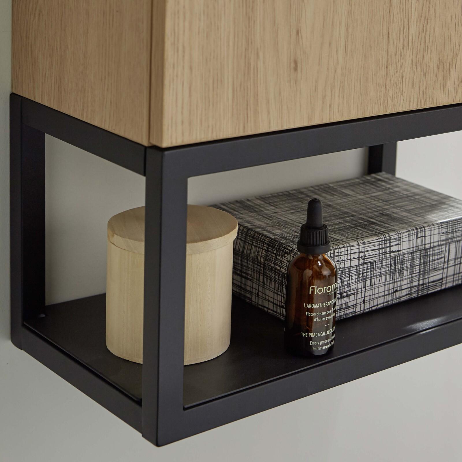 Ensemble meuble lave-mains noir carbone + miroir