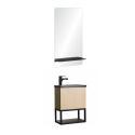 Ensemble lave-mains métal et bois avec miroir à tablette