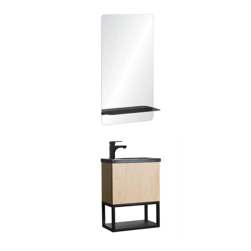 Ensemble lave-mains métal et bois avec miroir à tablette