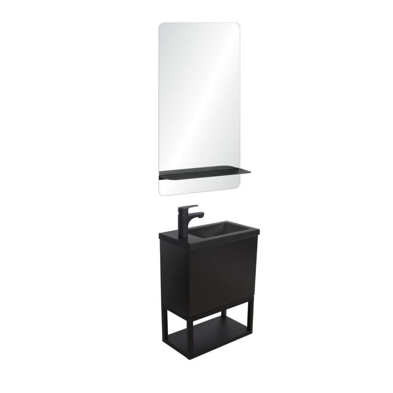 Ensemble lave-mains métal et bois avec miroir à tablette