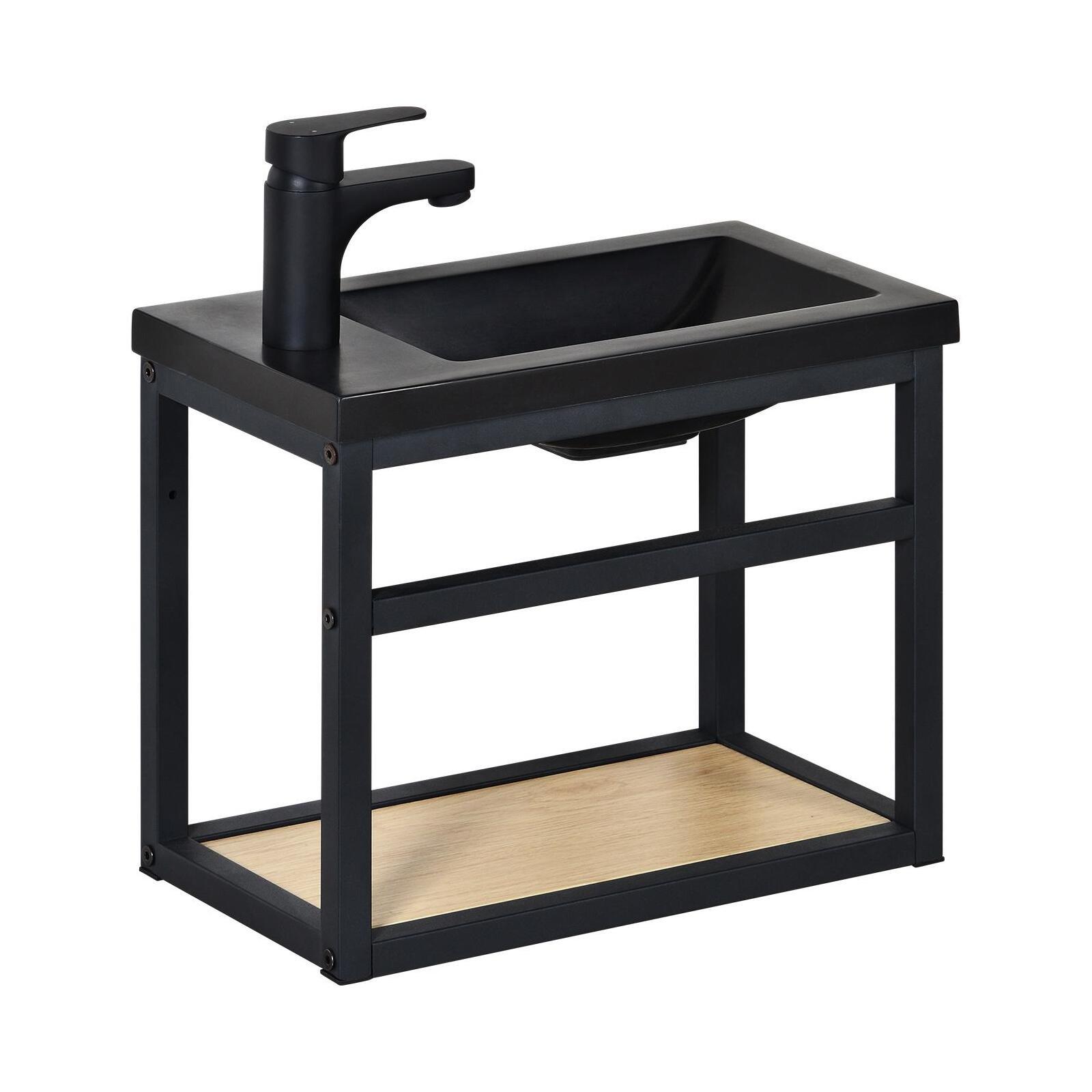 Ensemble meuble lave-mains noir en métal SAO avec robinet noir