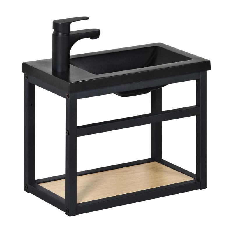 Ensemble meuble lave-mains noir en métal SAO avec robinet noir