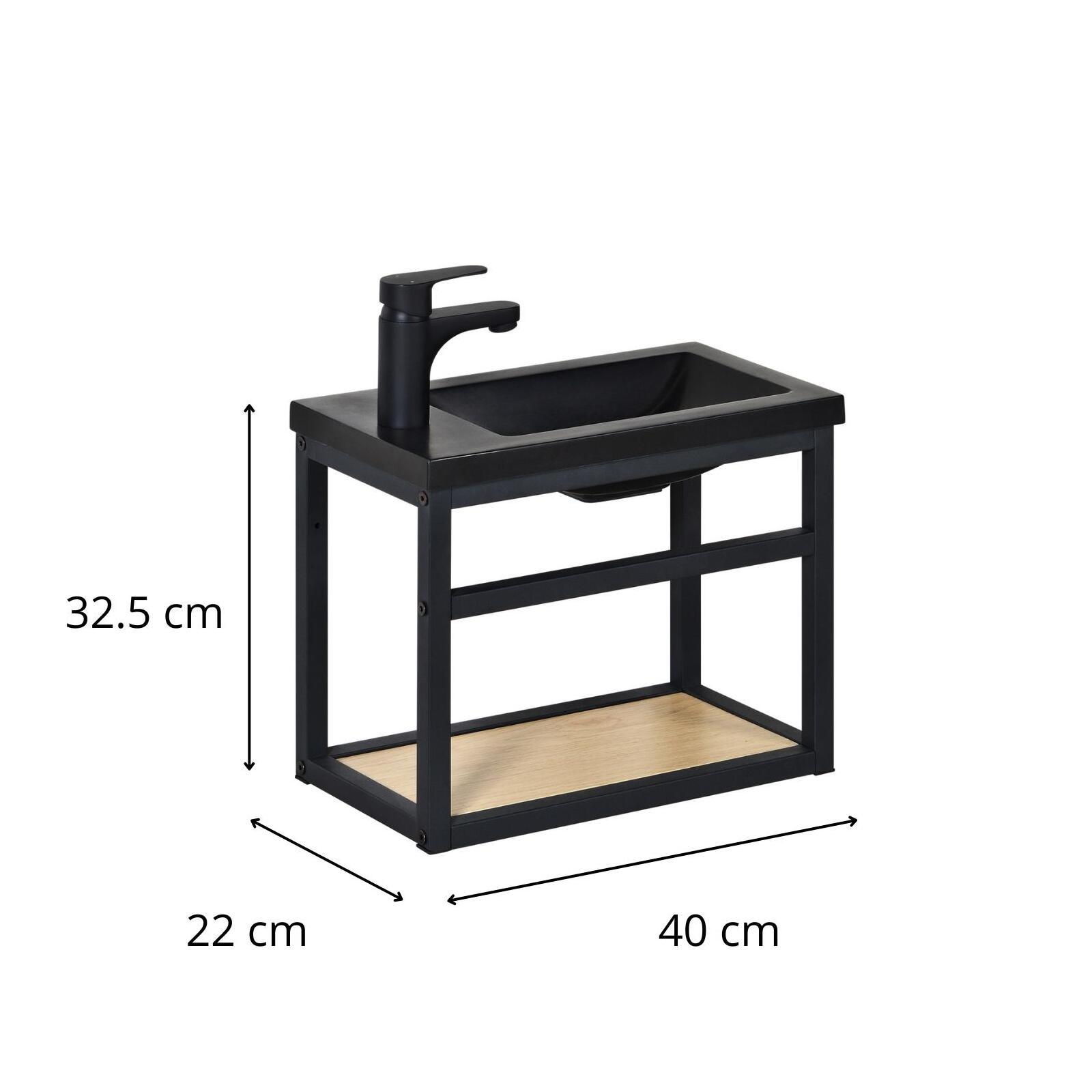 Ensemble meuble lave-mains noir en métal SAO avec robinet noir