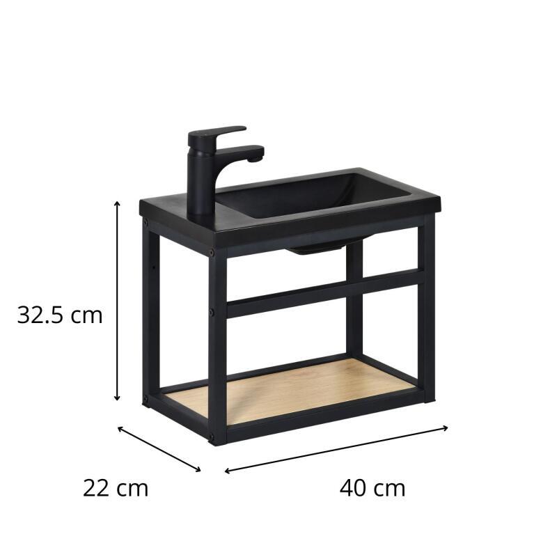 Ensemble meuble lave-mains noir en métal SAO avec robinet noir