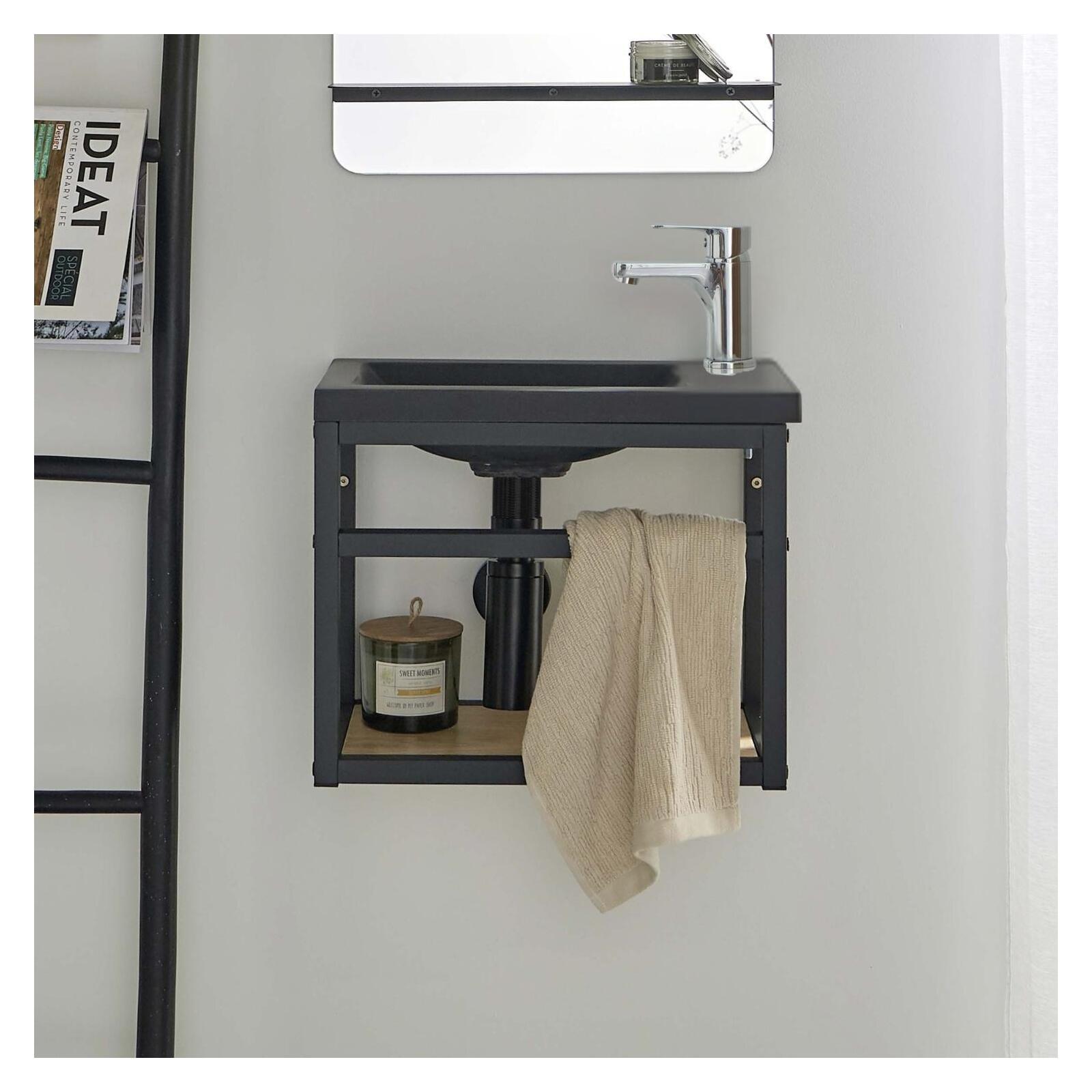 Ensemble meuble lave-mains noir SAO avec robinet chromé