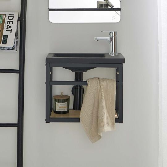 Ensemble meuble lave-mains noir SAO avec robinet chromé