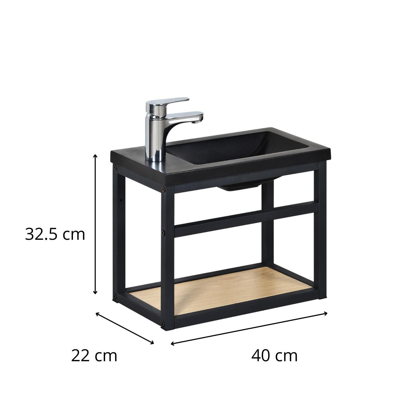 Ensemble meuble lave-mains noir SAO avec robinet chromé