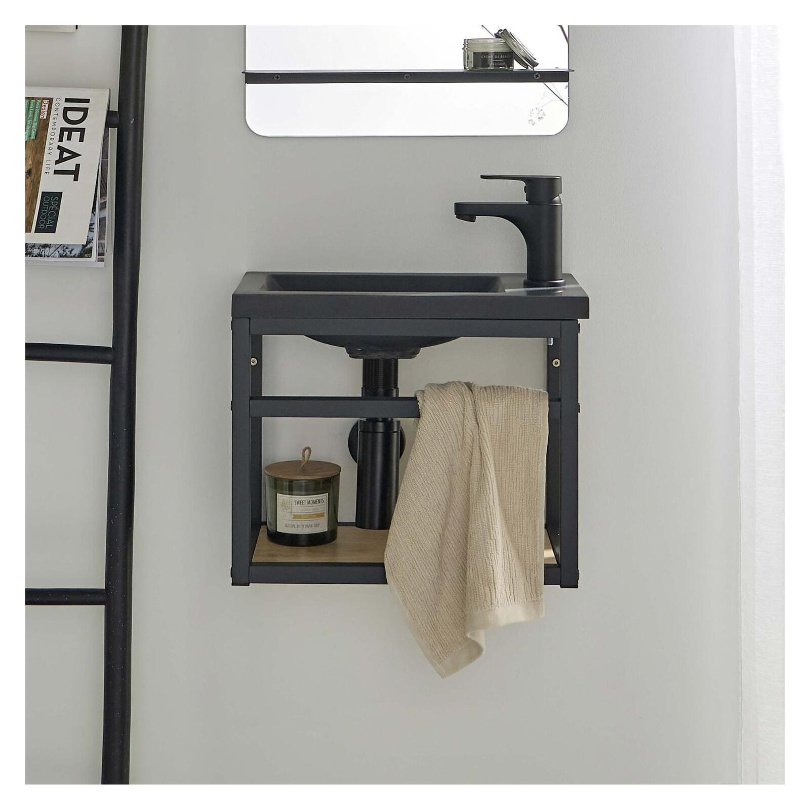 Meuble lave-mains gain de place avec vasque résine 40x32.5cm Meuble lave-mains gain de place avec vasque résine 40x32.5cm