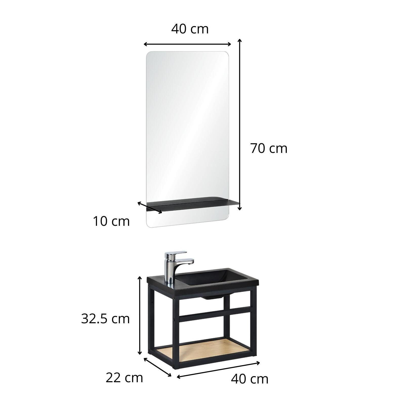 Ensemble meuble lave-mains noir SAO + miroir + robinet chromé