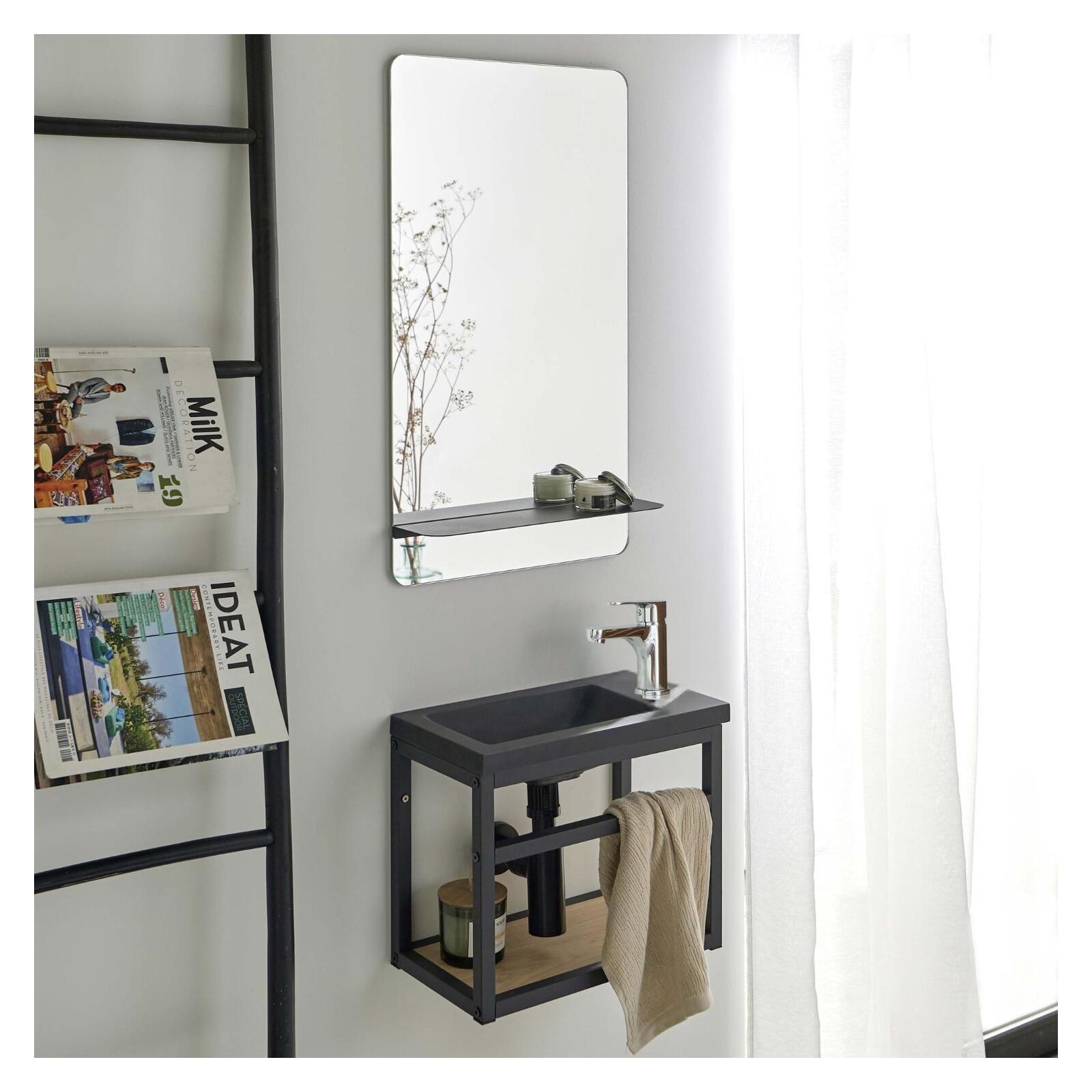 Ensemble meuble lave-mains noir SAO + miroir + robinet chromé