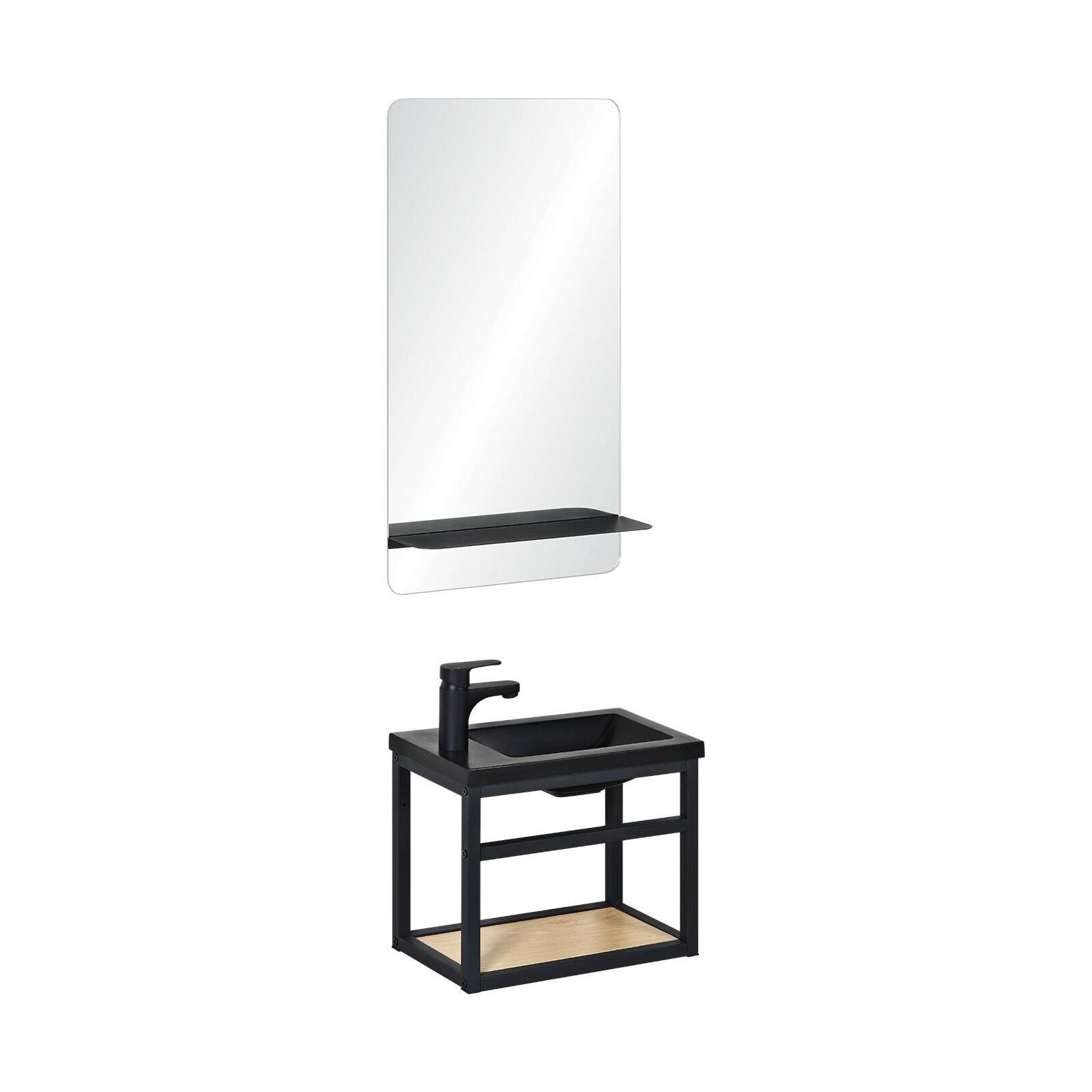 Ensemble meuble lave-mains noir SAO + miroir + robinet noir