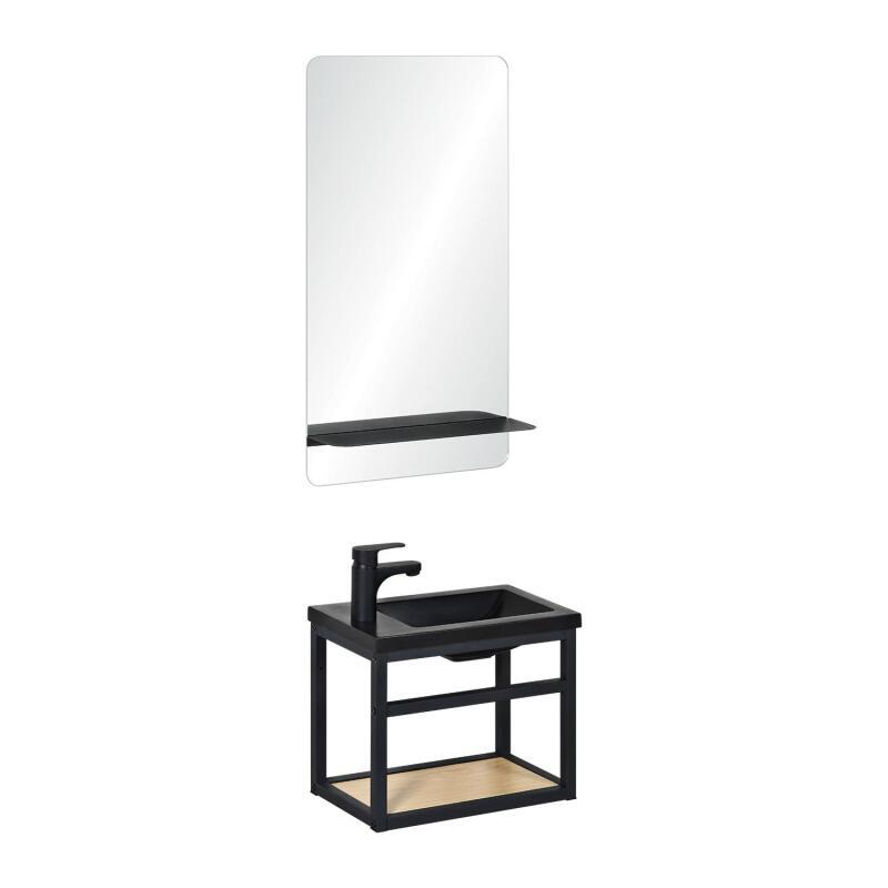 Ensemble meuble lave-mains noir SAO + miroir + robinet noir