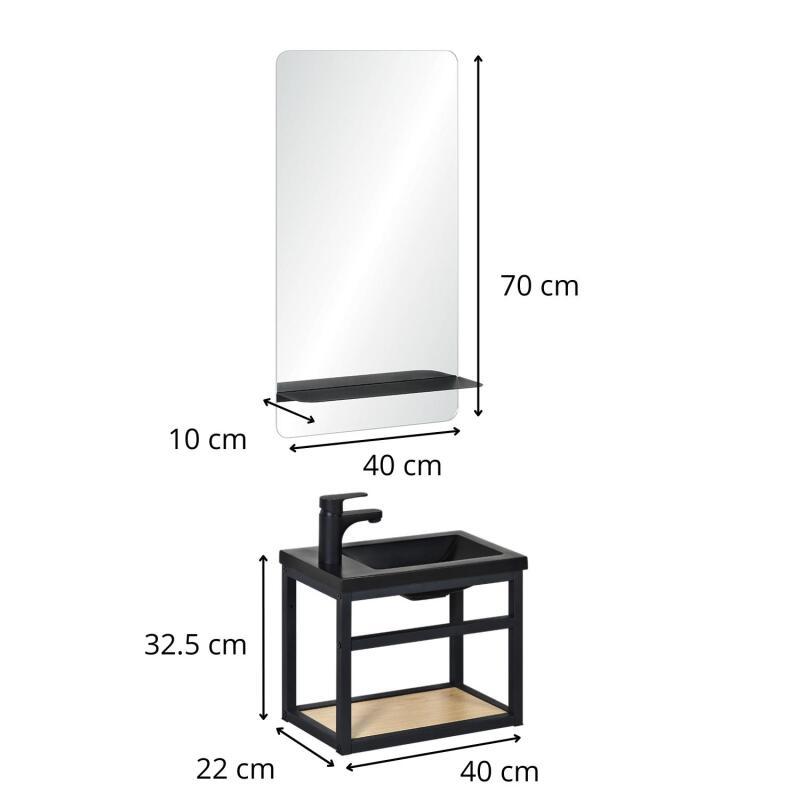 Ensemble meuble lave-mains noir SAO + miroir + robinet noir