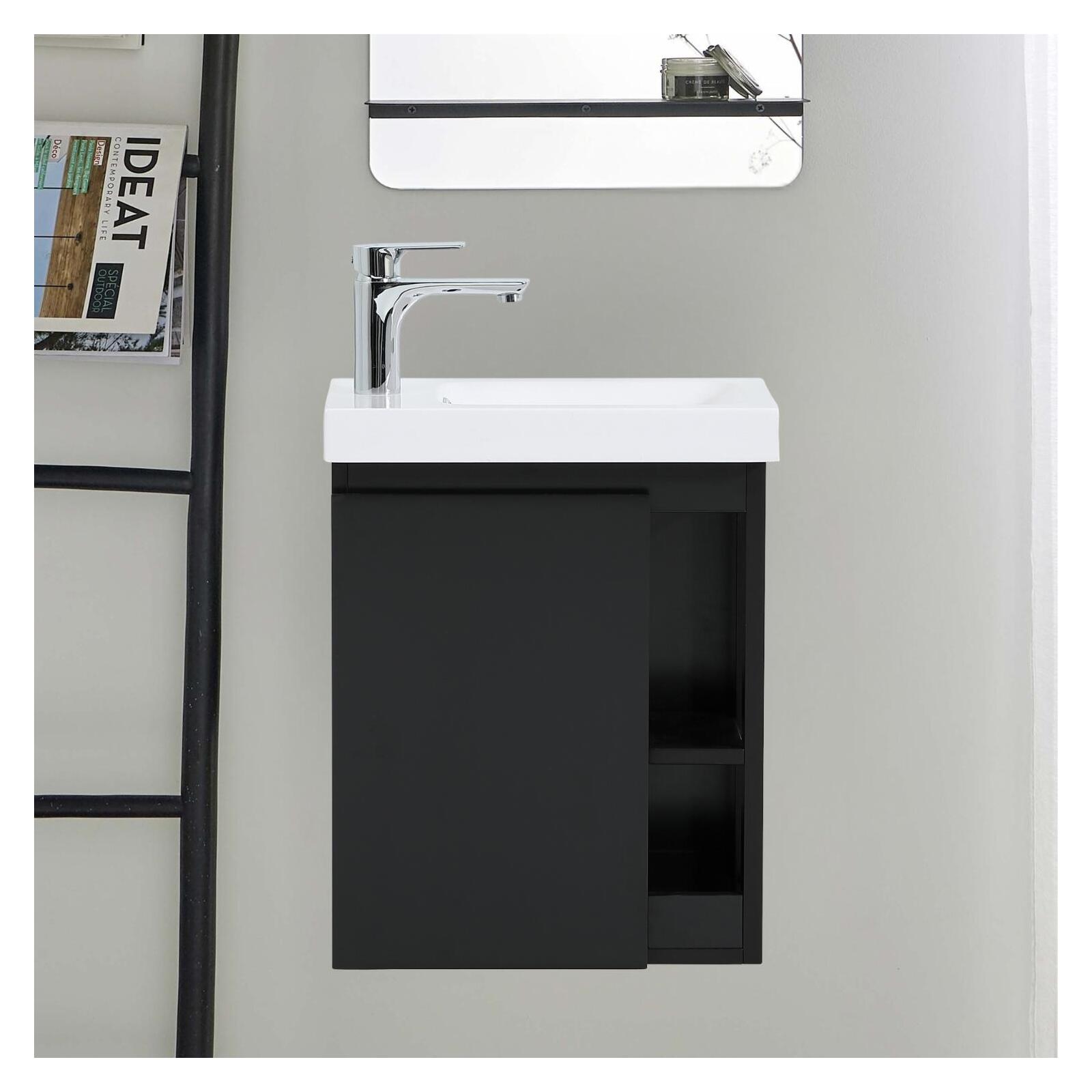 Meuble lave-mains noir vasque blanche HAMPTON
