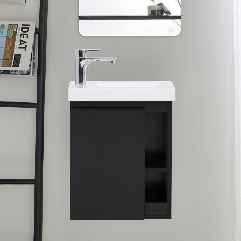 Meuble lave-mains noir vasque blanche HAMPTON