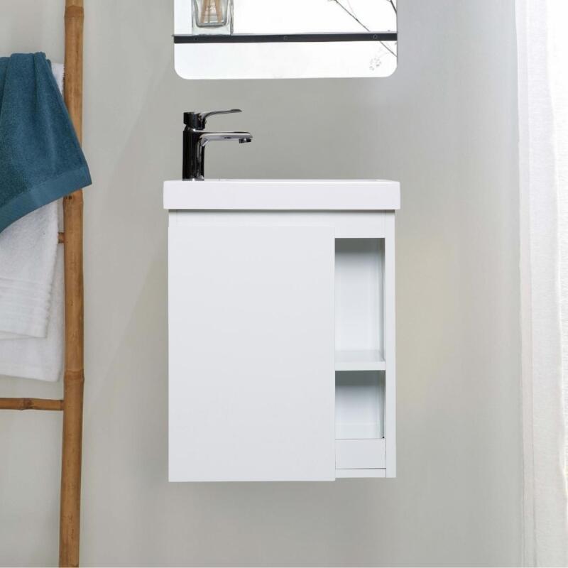 Meuble lave-mains noir vasque blanche HAMPTON