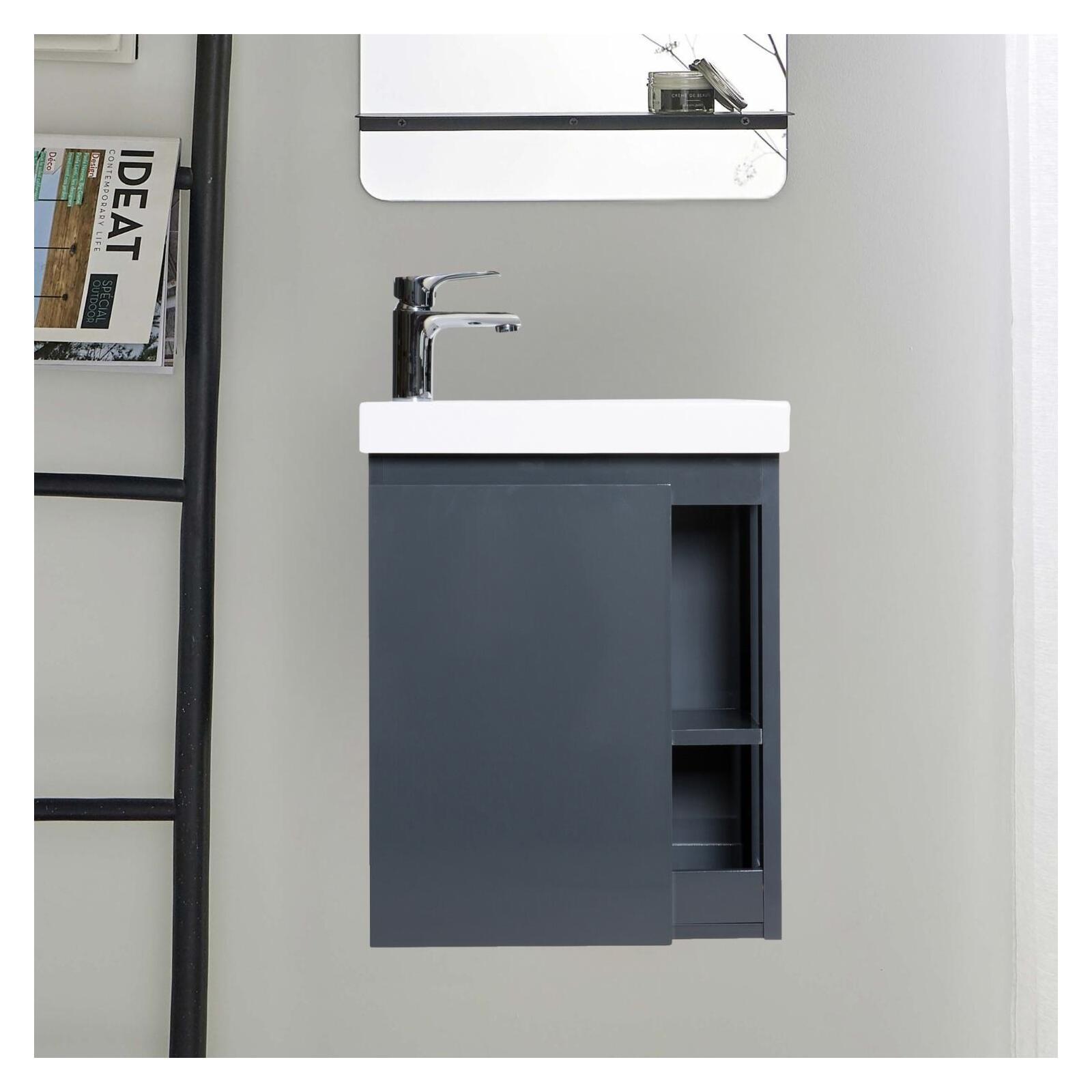 Meuble lave-mains noir vasque blanche HAMPTON